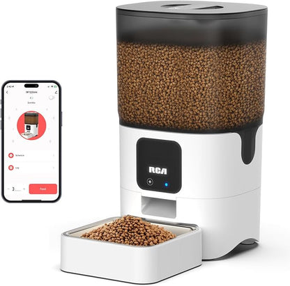 RCA Smart Automatic Pet Feeder 6L WiFi App Control Cat & Dog Food Dispenser with Portion Control, Voice Recorder, Alexa Compatible, BPA-Free Storage & Dishwasher Safe Bowls for Cats Dogs