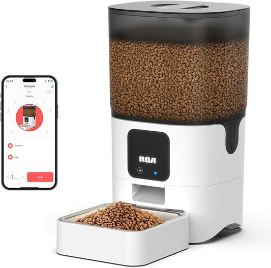 RCA Smart Automatic Pet Feeder 6L WiFi App Control Cat & Dog Food Dispenser with Portion Control, Voice Recorder, Alexa Compatible, BPA-Free Storage & Dishwasher Safe Bowls for Cats Dogs