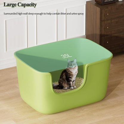 Vealind Large Cat Litter Box for Indoor Cats High Sided and Low Entry Litter Box 22.2"×14.9"×12" Tall Litter Boxes with High Back Deep Wall XL Cat Litter Boxes (Green)