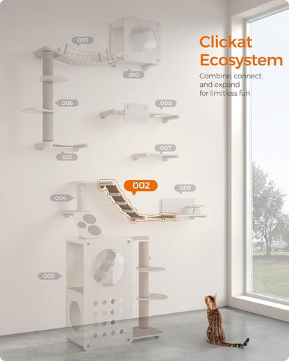 Feandrea Clickat Collection - No.002 Cat Climbing Hammock, Extremely Quick Assembly, Unlimited Expandability, Replaceable Washable Fabric, Wall-Mounted Cat Hammock Bed with Stairs