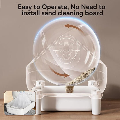 Thereye Self-Cleaning Cat Litter Box,Open-Top Automatic Litter Box with App Control for Multiple Cats, Safety Sensors Protection, Odor Control Includes Trash Bags,Large Waste Bin, White Yellow