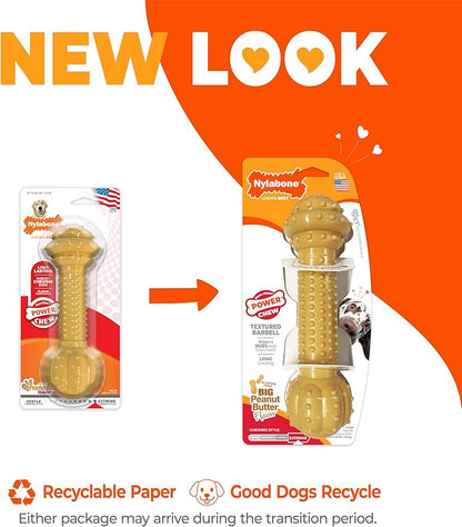 Nylabone Barbell Bone Power Chew Toy for Dogs, Dog Toys for Aggressive Chewers, Peanut Butter Flavor, Large - Up to 50 lbs, 1 Count