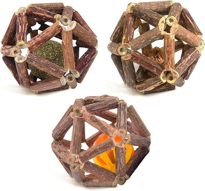 SunGrow Silverine Balls for Cats, Engaging and Interactive Pet Enrichment, Gall Fruit, Catnip, Bell Ball, Cool Pal Feline Toy, Christmas Stocking Stuffers, Brown, 2.5” (Diameter), 3 Pieces per Set 