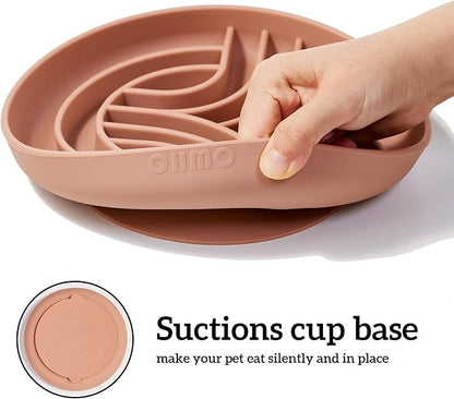 OHMO Slow Feeder Dog Bowls (Sunrise, Coral) Enrichment Toy Soft Silicone Food Safe Feeding Bowl Non Slip Suction Cup for All Breed Pet, Cat Slow Down Eating Dishes, Boredom and Anxiety Reducer