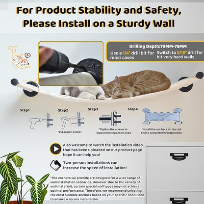 Cat Hammock Wall Mounted, 35.43 x 12.99 inch Wall Mounted Cat Shelves, Metal Brackets Cats Beds for Sleeping, Playing, Climbing and Resting Stabilized Wall Furniture for Large Cats or Kitty