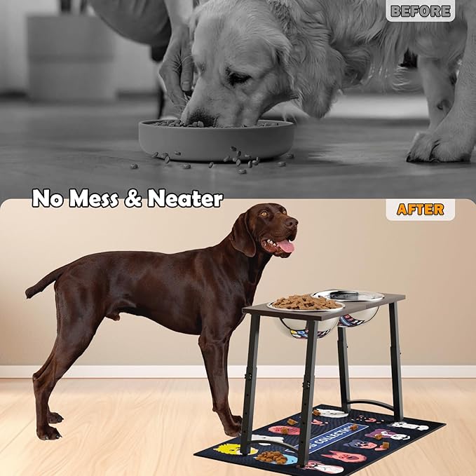 Elevated Dog Bowls with Spill-Proof Mat, 4 Adjustable Heights (for Large & Extra Large Breeds), Includes Two 3000ML Stainless Steel Bowls for Food & Water