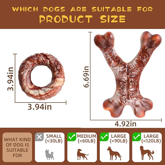 2 Pack Dog Chew Toys for Aggressive Chewers,Indestructible Dog Toy for Small/Medium/Large Dogs-Tough Nylon Teething Bone Toy for Teeth Cleaning and Training