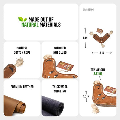 Boomerang Leather Chew Toy for Dogs - Extra Thick Wool, Stitched & Real Leather Dog Toy for Small, Medium & Large Dogs - Durable & Safe Chew Toys for Puppies