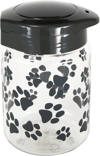 Lixit® Dog Treat Plastic Jar - Airtight Food and Treat Storage Jars for Dogs, Cats, Small Animals and Birds - Made in USA (Paw Prints - Gray, 64 Ounce (Pack of 2))