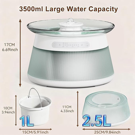 GJEASE Glass Smart Pet Water Fountain,Cat Drinking Water Fountain Bowl No Filter,Battery Operated Filterless Pet Water Fountain