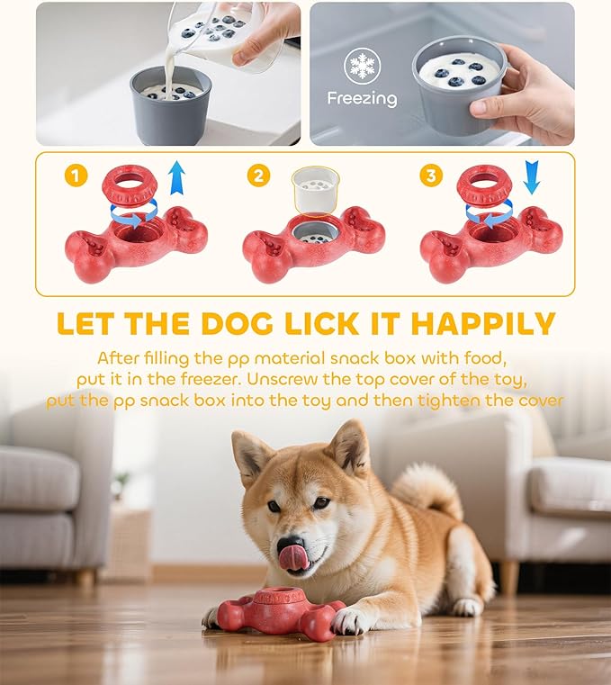 DPB Frozen Dog Toy to Keep Them Busy, FreezeBone Chew Toy & Peanut Butter Fillable Toy & Freezer/Freezable/Frozen Lick Treat Tray Enrichment Toys for Medium/Large Dogs