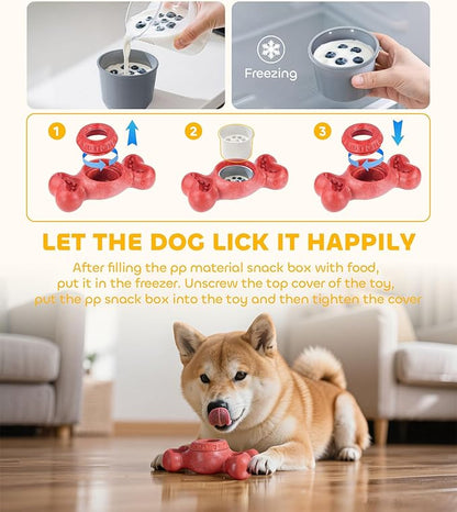 DPB Frozen Dog Toy to Keep Them Busy, FreezeBone Chew Toy & Peanut Butter Fillable Toy & Freezer/Freezable/Frozen Lick Treat Tray Enrichment Toys for Medium/Large Dogs