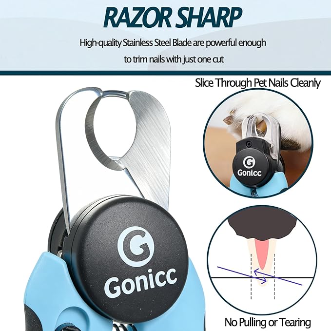 gonicc LED Pet Nail Clippers for Dogs & Cats, Light-Up Dog Nail Trimmer with Safety Lock & Built‑in File, Professional Stainless Steel Nail Clippers for Medium & Large Pets