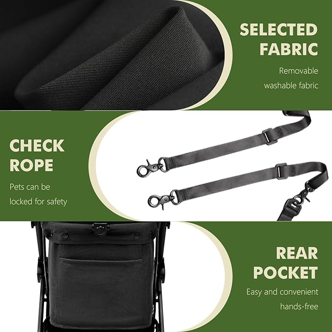 Dog Strollers for Small Dogs and Cat, Pet Stroller for Medium Dogs Cats Up to 45 lbs, One-Hand Fold, Cat Strpller, Black