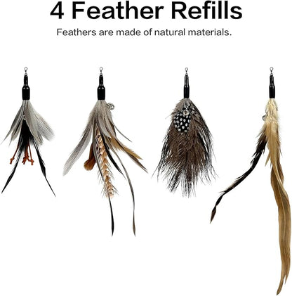 TTcat Cat Feather Wand Toys,Retractable Wand Toy with 4 Feather Refills, Interactive Cat Toy Kitten Toy for Indoor Cats to Play Chase Exercis.