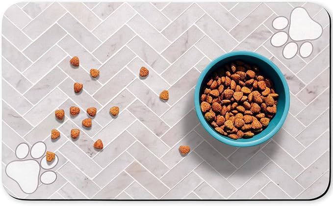 Dog Food Mats,Cat Absorbent Water Bowl Feeding Mats Pet Placemats for Food and Water White Wood Grain 17 * 30 inch