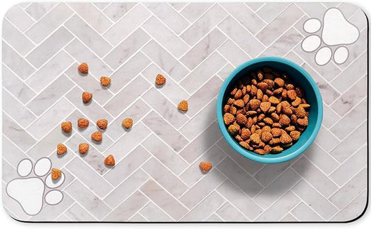 Dog Food Mats,Cat Absorbent Water Bowl Feeding Mats Pet Placemats for Food and Water White Wood Grain 17 * 30 inch