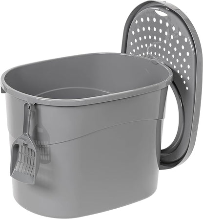 Amazon Basics Large Cat Litter Box with High Sides, Top Entry, Odor Control, Includes Scoop, 20.5 x 14.75 x 14.38 inches, Grey