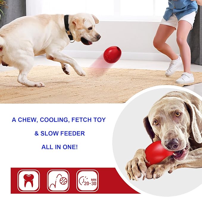 GOLDROC Interactive Treat Dispensing Dog Toy with Cooling Feature – Durable Chew Toy for Aggressive Chewers, Fun Fetch, Dishwasher Safe (Red)