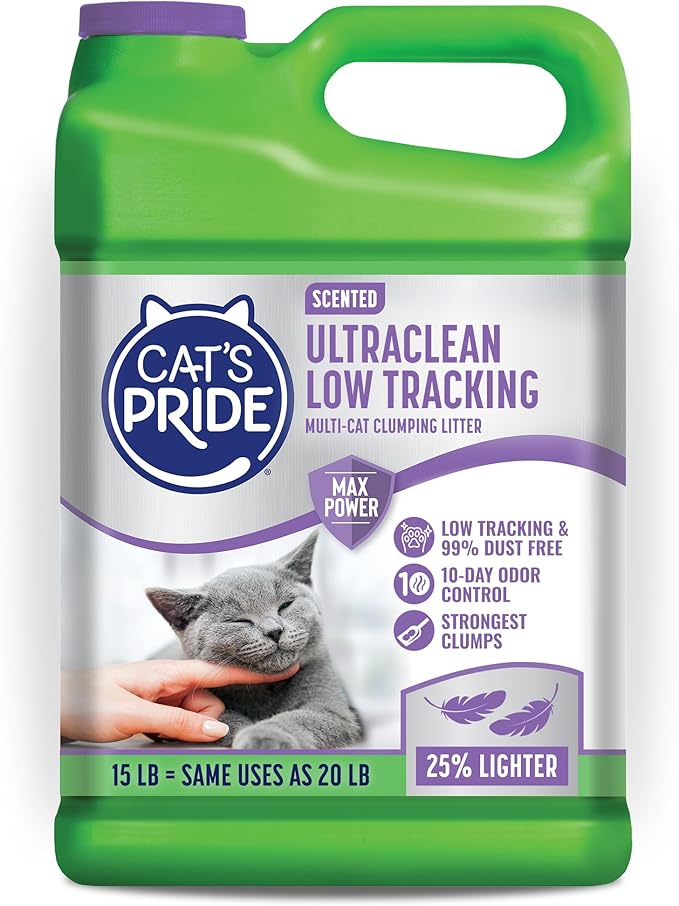 Cat's Pride Max Power: UltraClean Low Tracking Multi-Cat Clumping Litter - Keeps Paws & Home Clean - Up to 10 Days of Powerful Odor Control - 99% Dust Free - Fresh Scent, 15 Pounds