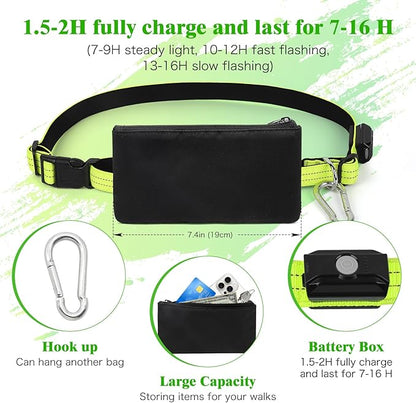 LED Hands Free Dog Leash, Waist Leash for Dog Walking, Retractable Bungee Light Up Dog Leash, LED Handless Dog Running Leash, Reflective Running Leash for Jogging Training Hiking (Green)