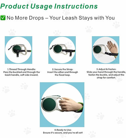 Wrist Strap for Retractable Dog Leash – Adjustable Safety Band with Soft Neoprene Lining and Lockable Hook for Short-Distance Control，Space Gray
