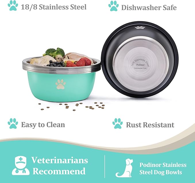 Large Dog Water Bowl 2 Pack, 1.3 Gallons 170oz Stainless Steel Extra Large Dog Food Bowl for Big Giant Dogs, Black