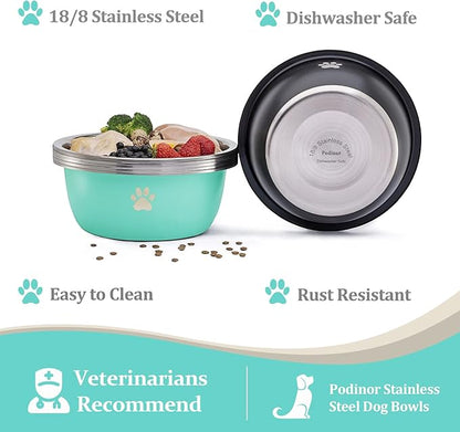 Large Dog Water Bowl 2 Pack, 1.3 Gallons 170oz Stainless Steel Extra Large Dog Food Bowl for Big Giant Dogs, Black