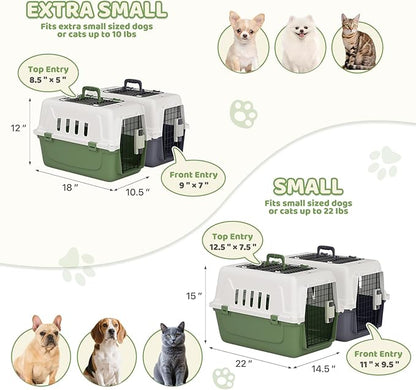 Magshion 18 Inch Pet Carrier Hard-Sided Dog Carrier with Top and Front Door Access, Plastic Dog Kennel for Longer Traveling, Durable Handle and 4 Sides Ventilation for Pet Up 10 lbs (White+Green)