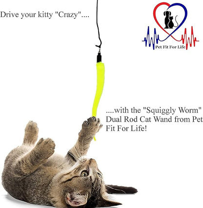 Pet Fit For Life Cat Wand Toy: 5-Piece Worm Teaser & Exerciser - Cat Wand Toys for Indoor Cats - Durable Flirt Pole/Teaser Worm Toy for Cats - Interactive Fun for Feline Fitness Health & Agility