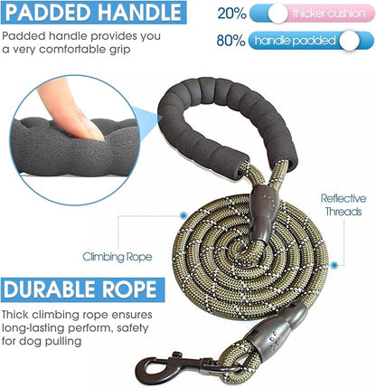 BAAPET 2/4/5/6 FT Dog Leash with Comfortable Padded Handle and Highly Reflective Threads for Small Medium and Large Dogs (5FT-1/2'', Olive Green)