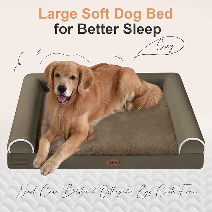 Large Dog Bed Orthopedic Washable: Beds Bolster XL Bed Big XLarge Dogs Memory Foam Couch Sofa Waterproof with Removable Cover - Brown