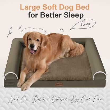 Large Dog Bed Orthopedic Washable: Beds Bolster XL Bed Big XLarge Dogs Memory Foam Couch Sofa Waterproof with Removable Cover - Brown
