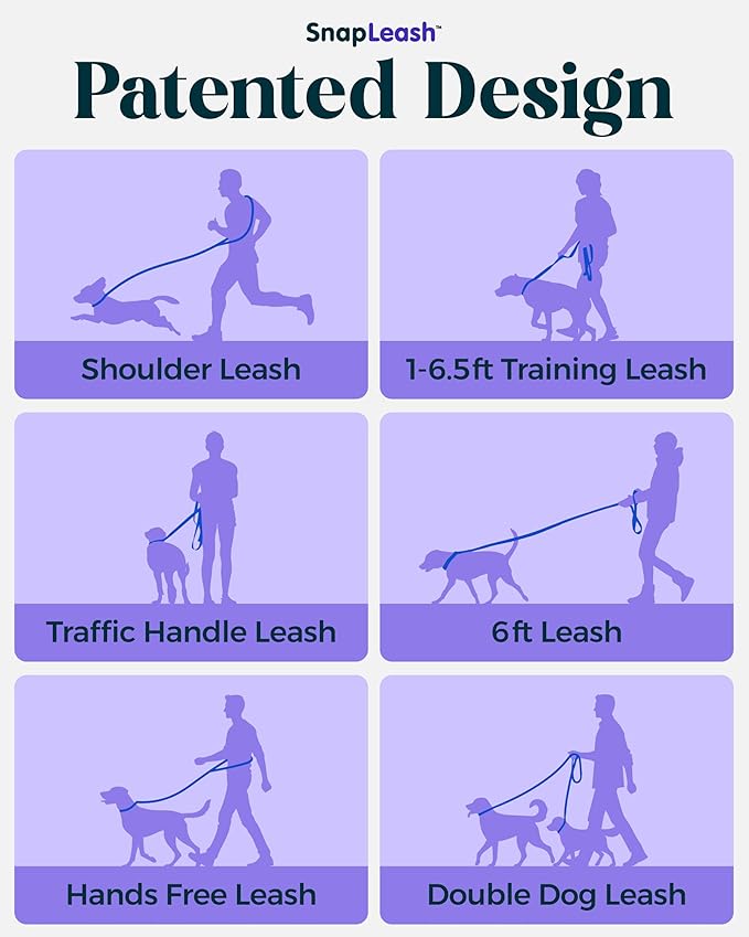 Hands-Free Dog Leash Training Running Snapleash, Waist & Shoulder Lead for Walking, Traffic Lead, Dual Pet Leash Adjustable for Large, Medium and Small Dog Breeds (Blue, Small (5/8in x 7.5ft))