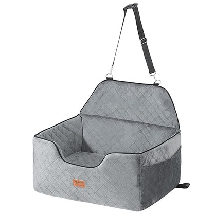 VEVOR Dog Car Seat, Dog Booster Seat for Car with A Storage Pocket, Pet Seat with Clip-On Safety Leash, Sponge Filling, Bed for Medium & Large Dogs up to 55 lbs, Gray