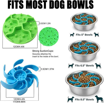 2PCS Dog Slow Feeder Insert – Silicone Bowl Insert with Strong Suction Cups, Turn Regular Bowl into Slow Eater, Fits Ceramic, Glass & Metal