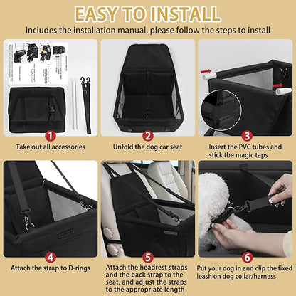 PetsHome Dog Car Seat Foldable Dog Car Booster Seat Waterproof Breathable Oxford Travel Bag for Small to Medium Dogs, Puppies, and Pets-Pure Black