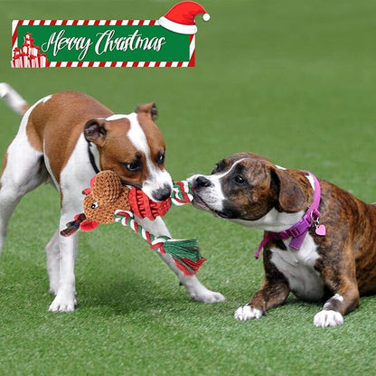 Dog Christmas Toys for Small Medium Large Dogs, Squeaky Plush Dog Toys + Interactive Dog Toys + Dog Rope Toys Multi Function Cute Reindeer Puppy Toys for Christmas