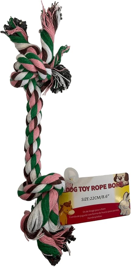 10 Pack 8.6 in Knotted Dog Rope Toy, Durable Cotton Rope Bone for Chewing and Play, Assorted Colors, Fun and Engaging for Dogs, Great for Tugging, Fetching, Promoting Dental Health, Pink
