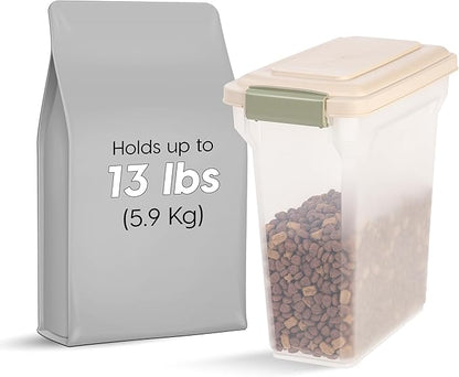 IRIS USA Dog Food Storage Container, Airtight Lid, Up to 13 Pounds Pet Food Storage, Versatile Pet Food Bin, Treats, BPA Free, Almond