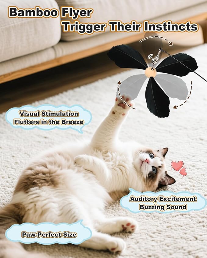 Cat Feather Toys, Enhanced Suction Cup Cat Toys, Interactive Cats Teaser Wand, 10pcs Fishing Pole Feathers Toy Replacements & 2pcs Bouncy Balls, 2 Types Door Hanging Cats String Toy
