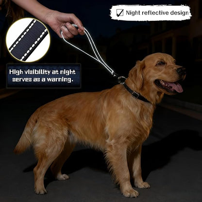 Heavy Duty Nylon Dog Leash with Padded Handle, Black Reflective Short Lead, 12 Inch for Medium Large Dogs, Double Layer Durable Walking Training
