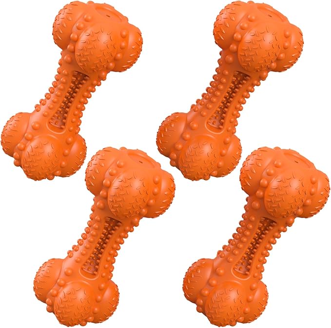 Dog Squeaky Chew Toys for Aggressive Chewers, Long Lasting Tough Rubber Bones for Teeth Cleaning, Indestructible Pet Toy for Large Medium Breed Dogs