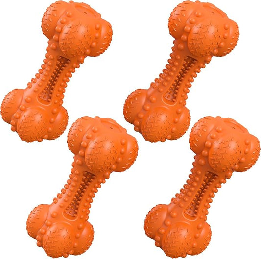 Dog Squeaky Chew Toys for Aggressive Chewers, Long Lasting Tough Rubber Bones for Teeth Cleaning, Indestructible Pet Toy for Large Medium Breed Dogs
