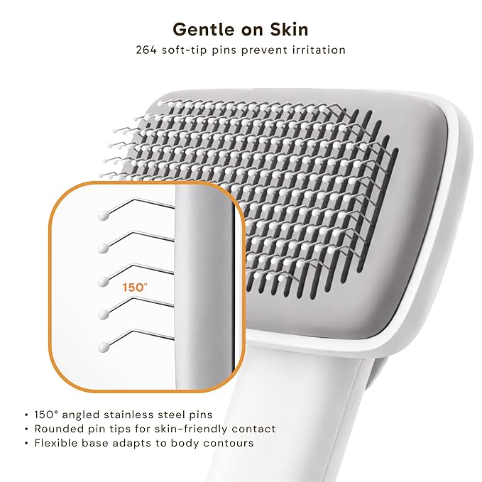 Wolfster Dog & Cat Deshedding Brush - Self Cleaning Pet Grooming Tool, Adjustable Comb, Skin-Friendly Slicker Pet Brush,For All Coat Types, Easy Grooming For Long & Short Hair Animals (White)
