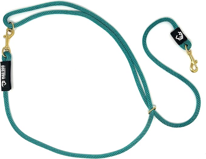 Mad Dog Products Hands Free Clip Dog Leash 3/8" x 10' Teal Signature Rope - Made in USA