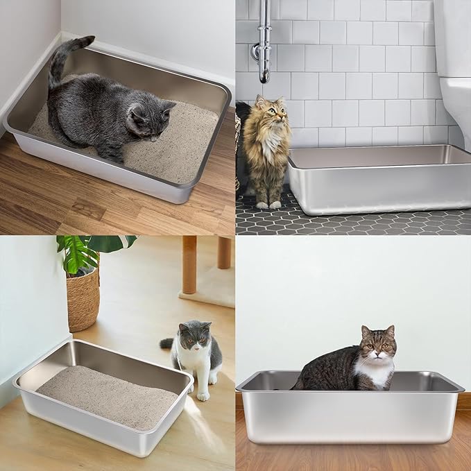 Stainless Steel Litter Box,19.7"x13.7"x6" Large Metal Litter Box for Kitty/Cat, Easy to Clean, Non Stick Litterbox No Smell for Adult Cats