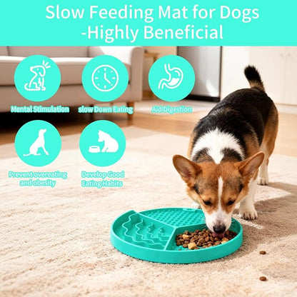 Silicone Slow Feeder Dog & Cat Bowl | Puzzle Cat Feeder for Slow Eating, Non-Slip Fun Pattern, Mental Enrichment, Digestion & Bloat Relief | Interactive Pet Enrichment Bowl, Prevents overeating(Green)