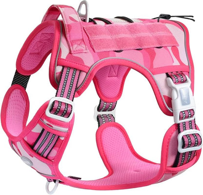 Auroth Tactical Pet Harness for Small Medium Large Dogs No Pull Adjustable, Reflective K9 Working Training Easy Control Vest Military Service Dog, Large, Pink Camo