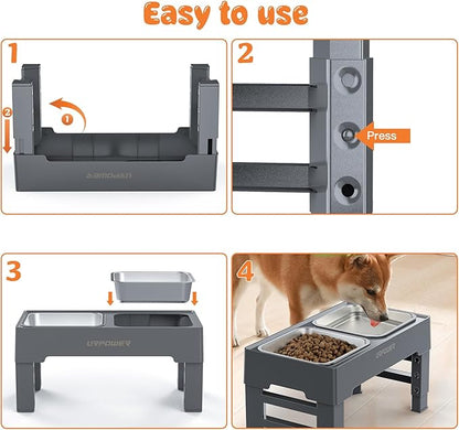 URPOWER Elevated Dog Bowls 4 Height Adjustable Raised Stand with 2 Large Stainless Steel Dog Food and Water Bowl for Small, Medium & Large Dogs